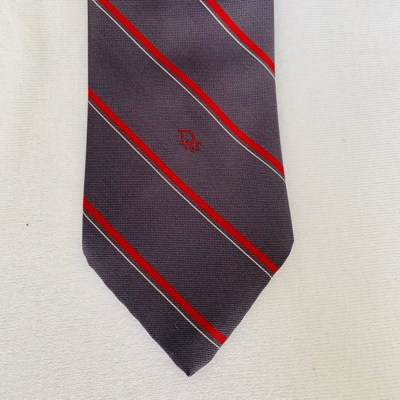 Christian Dior Vintage Tie Gray & Red Silk - Picture 2 of 14